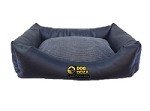Luxury Faux Leather Dog Bed - Large Black & Grey Cord Inner Cushion 40" x 27" x 14"